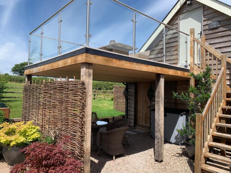 Wood Fired Hot Tub & Pergola with Glass Balcony in brecon 4